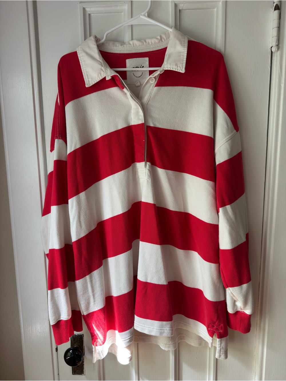 aerie Red & White Striped Rugby Sweatshirt